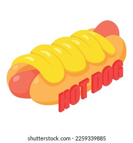 Hot dog icon isometric vector. Fresh prepared sandwich with sausage and mustard. Fast food, unhealthy nutrition