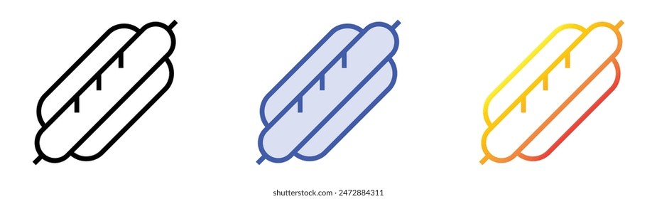 icono de hot dog. Diseño de estilo de relleno lineal, azul y degradado aislado sobre fondo blanco