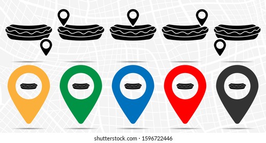 Hot dog icon in location set. Simple glyph, flat illustration element of fast food theme icons
