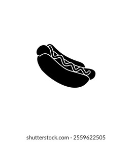 Hot dog icon for logo. Fast food flat icon vector on black color