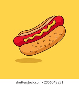 Hot dog icon with long shadow flat style vector illustration.
