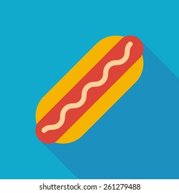 Hot Dog Icon With Long Shadow. Flat Style Vector Illustration