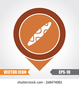 Hot Dog Icon On Map Pointer. Eps.-10.