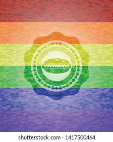 hot dog icon on mosaic background with the colors of the LGBT flag