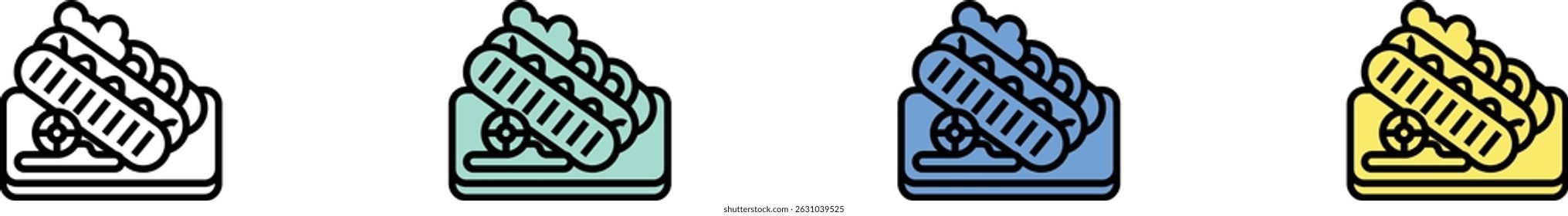 hot dog icon. Outline, Green, Blue and Yellow Style Design Isolated On White Background