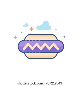 Hot dog icon in outlined flat color style. Vector illustration.
