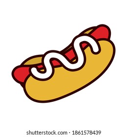 hot dog icon over white background, line and fill style, vector illustration