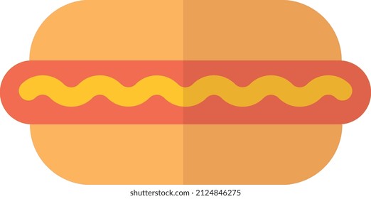 Hot dog icon. Sausage in bun with mustard. Fast food symbol