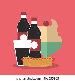 Hot dog and icon set of fast food concept