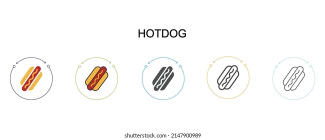 Hot dog icon set. Five elements in different styles from fast food icons collection. Creative hot dog icons filled, outline, colored and flat symbols