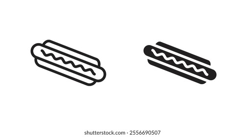 Hot dog icon set in Thin line black color.
