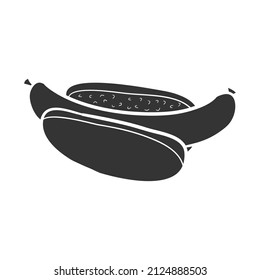 Hot Dog Icon Silhouette Illustration. Barbecue Food Fastfood Vector Graphic Pictogram Symbol Clip Art. Doodle Sketch Black Sign.
