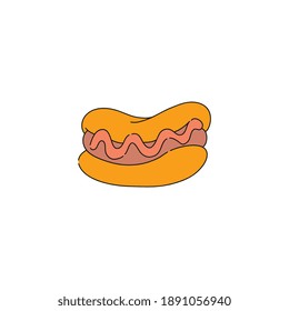 Hot dog icon or symbol in sketch style, vector illustration isolated on white background. Street fast food menu simple popular dish or snack - bread and sausage.