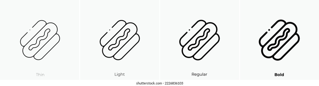 icono de hot dog. Diseño delgado, ligero y audaz aislado en un fondo blanco