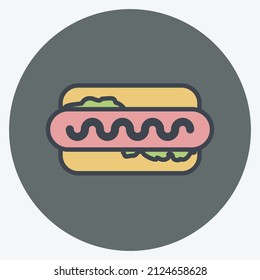 Hot Dog Icon in trendy color mate style isolated on soft blue background