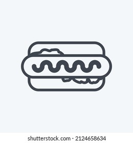 Hot Dog Icon in trendy line style isolated on soft blue background