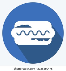 Hot Dog Icon in trendy long shadow style isolated on soft blue background