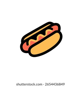 Hotdog-Symbol, Vektorgrafik-Design mit Senf und Brötchen auf weißem Hintergrund
