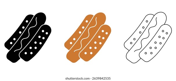 Hot dog icon vector set design. Silhouette of hot dog line art, fast food icon vector illustration.