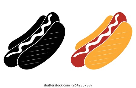 Hot dog icon vector set design. Silhouette of hot dog line art, fast food icon vector illustration.	