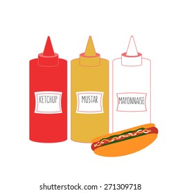Hot dog Icon,fast food - sausage with ketchup, mustard, mayonnaise