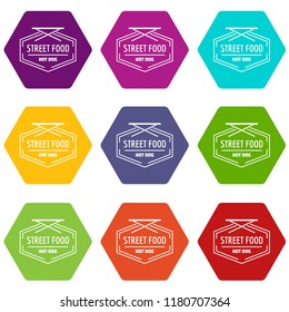 Hot dog icons 9 set coloful isolated on white for web