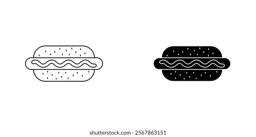 Hot dog icons collection in Filled flat and thin line style.