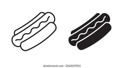 Hot dog icons in flat and line style set.