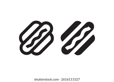 Hot dog icons in outline and solid black Vector