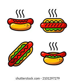 Hot dog icons set in simple style. Outline set of hot dog vector icons flat isolated on white background.
