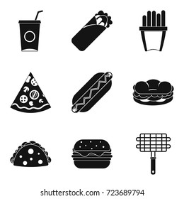 Hot dog icons set. Simple set of 9 hot dog vector icons for web isolated on white background