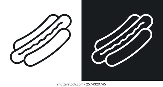Hot dog icons in thin black and white stroke liner style