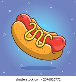 Hot dog illustration. Hot dog bun vector. Hand-drawn hot dog. Hot dog sticker, logo, or icon. Digital art. Yummy shorties bun. Cartoonish graphic.