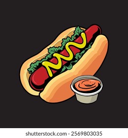 Hot Dog illustration  with sauce