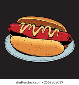 Hot Dog illustration  with sesame bread