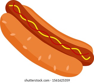 Perro caliente, ilustración, vector sobre fondo blanco.