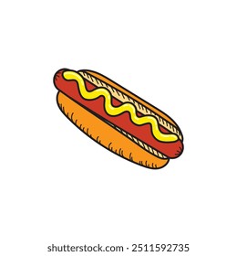 Hot Dog Image Vector, Bread Sausage and Mustard Vector, fast Food Hot Dog Vector, Hot Dog Illustration Image.