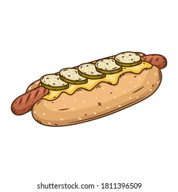Hot dog  isolated on white background vector illustration. Street fast food 