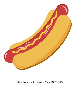 Hot dog isolated on white background vector illustration. fast food icon. Cartoon style.  flat character.