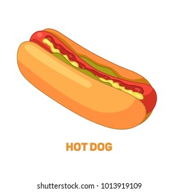 Hot dog isometric icon, concept unhealthy food, fast food illustration, sausage in the dough