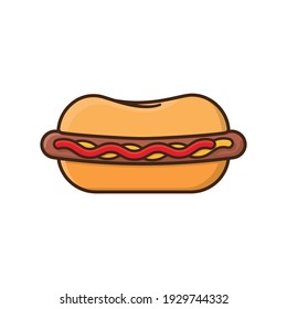 Hot Dog with ketchup and mayonnaise or mustard isolated vector illustration for Hot Dog Day on July 22nd. Fast food symbol.