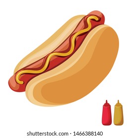 Hot dog with ketchup and mustard on top isolated on white background.