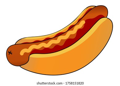 Hot Dog with ketchup and mustard. Template for background, banner, card, poster. Vector EPS10 illustration