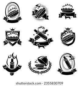 Hot Dog Label und Element Set. Kollektionssymbol hot dog. Vektorgrafik