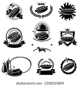 Hot Dog Label und Element Set. Kollektionssymbol hot dog. Vektorgrafik