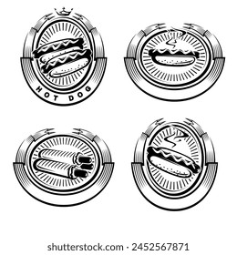 Hot dog label and element set. Collection icon hot-dog. Vector
