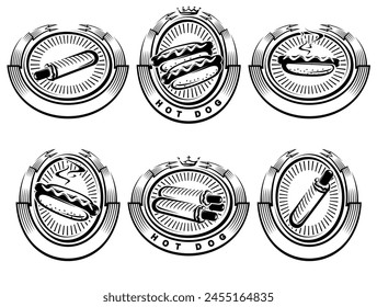 Hot dog label and element set. Collection icon hot-dog. Vector