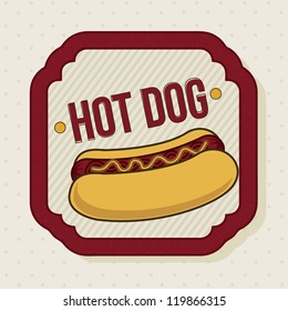 hot dog label over beige background. vector illustration