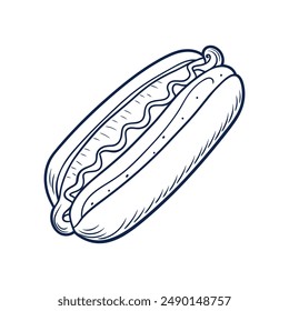 Hot dog line art vector illustration