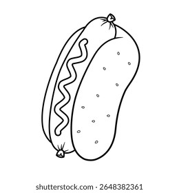 
Hot Dog Line Drawing with Mustard for Coloring Book Vector Illustration
